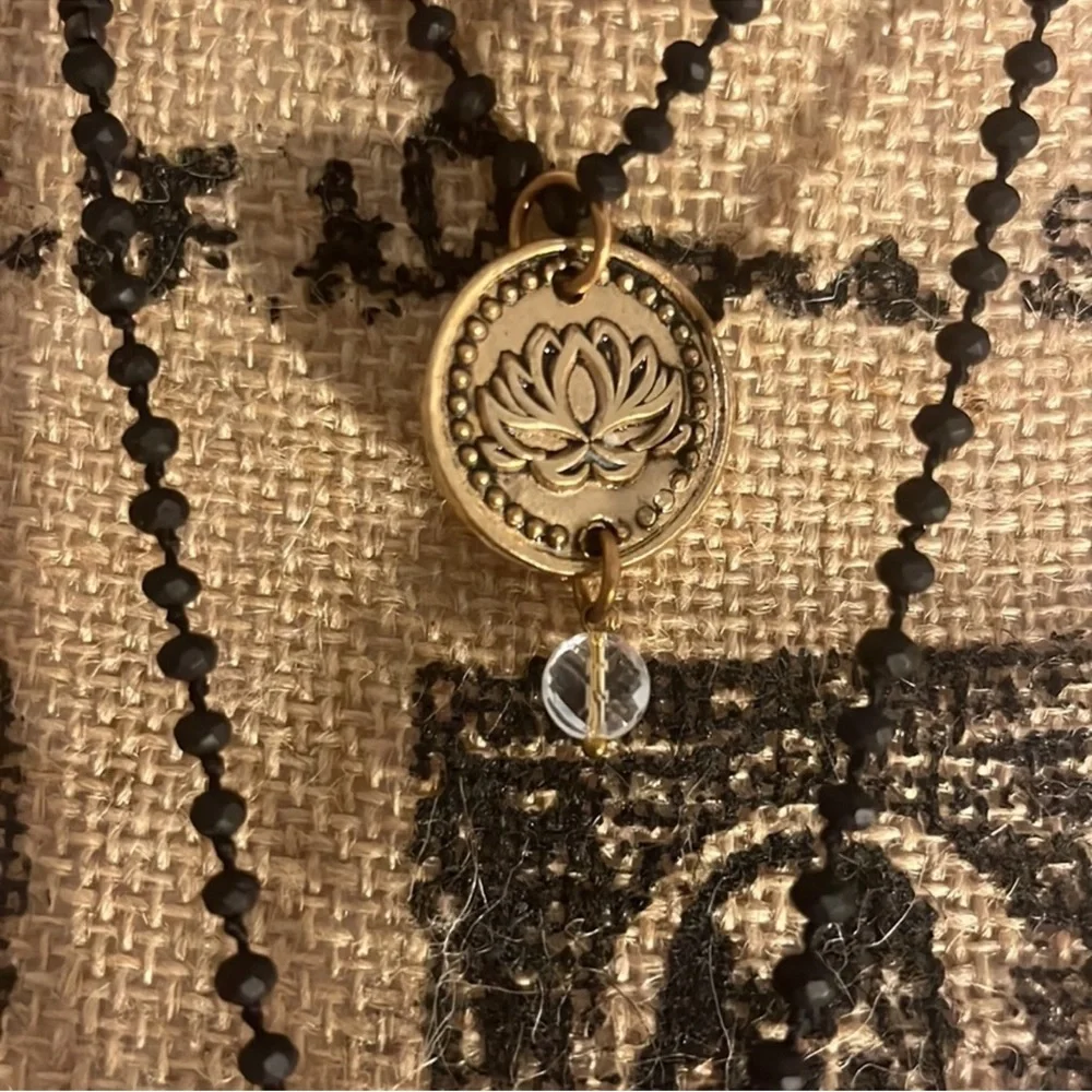 Katia Designs. Gold Pendant Necklace with Black Beads and Crystal Quartz - Picture 3 of 7